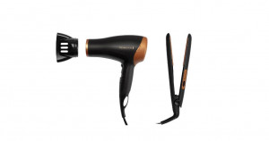 Set placa de indreptat parul + uscator de par Remington D3012GP invelis ceramic 2000W Negru Auriu
