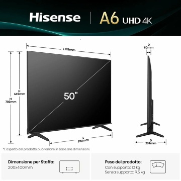 Televizor LED Smart HISENSE 50A6Q, Ultra HD 4k, 126cm - Img 2