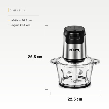 Tocator Electric BUNTZ, BFC-300S, Bol din Sticla 2L, 4 Lame din Otel Inoxidabil, 300W, Protectie la Supraincalzire, Tocator pentru Carne, Legume, Fructe, Argintiu - Img 8