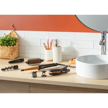 Aparat de coafat Rowenta CF4231F0, Infinite Looks 14 în 1, invelis ceramic, accesoriu conic pentru bucle, perie rotunda, negru/portocaliu - Img 10