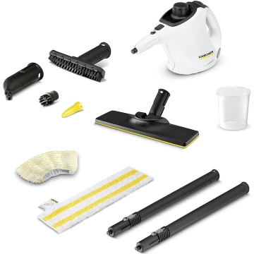 Aparat de curatat cu abur multifunctional Karcher SC 1 EasyFix, 1200 W, 3 bar, rezervor 0,2 l, kit curatare podea, accesorii curatare suprafete multiple, 1.516-401.0, Alb/Negru