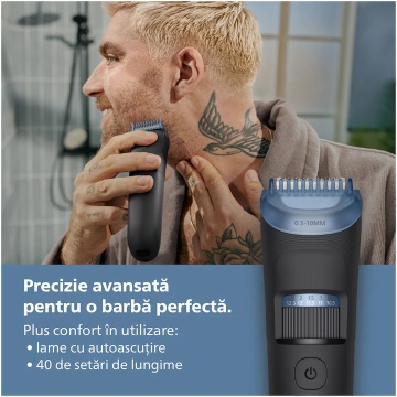 Aparat de tuns barba PHILIPS BT3620/15 cu lame cu autoascutire, 40 de setari de lungime, 2 piepteni ajustabili pentru barba (0,5-20 mm), autonomie 70 min - Img 3