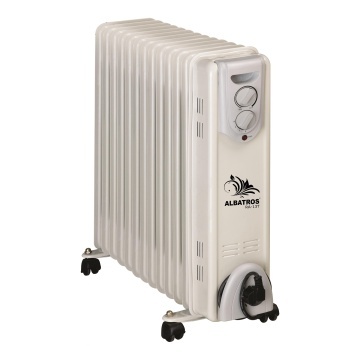 Calorifer electric Albatros RA-13T, 13 elementi, 3000 W, 3 trepte de putere, termostat reglabil, rotile, Alb