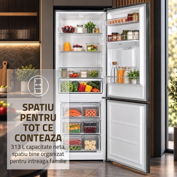 Combina frigorifica Samus SCX399IDE, 313 L, Motor Inverter, Dozator de apa, Clasa E, Inox - Img 7