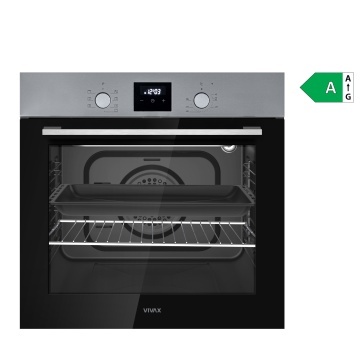 Cuptor incorporabil VIVAX BO-808BFD X, Electric, Clasa A, 80 l, 7 programe + Lumina, Grill, Convectie, Dezghetare, 2500W, Afisaj LCD digital, Timer, Child Lock, Butoane PiPo, Iluminare, Ventilatie tangentiala de racire, Usa dubla din sticla, Inox