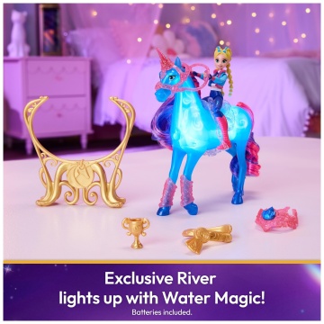 Figurină Unicorn Academy Spin Master - River cu lumini Train & Glow si Papusa Isabel - Img 2