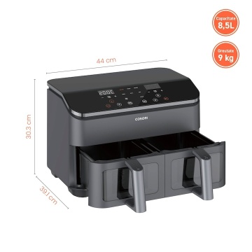 Friteuza cu aer cald Cosori Dual Basket, 8 functii de gatire, 1750 W, 230℃, doua cosuri cu fereastra transparenta, 8.5 litri - Img 5