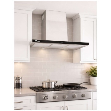 Hota Decorativa Tornado Lara 1200 (90), 1 motor, latime 90 cm, 3 viteze, absorbtie 1200 m3/ora, Inox / Negru - Img 2
