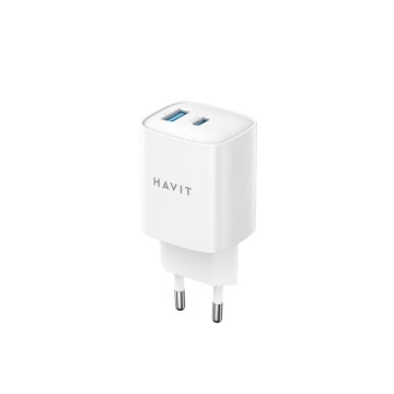 Incarcator priza HAVIT UC30 EU, 1 USB-A, 1 USB-C, 30W, Alb - Img 1