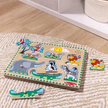 Puzzle din lemn cu sunete Melissa & Doug Spin Master - Animale de la Zoo 8 piese 2 Ani+ - Img 2