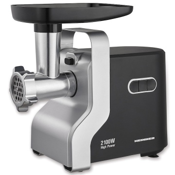 (Resigilat) Masina de tocat carne Heinner MG-2100BKSL, 2100 W, Accesoriu rosii, Cutit Inox, Negru/Argintiu