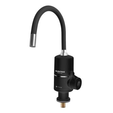 Robinet electric Albatros Black Flex, 3000 W, apa calda instant 30-60°C, 2-2,5 L/min, pipa flexibila 360°, IPX4, Negru