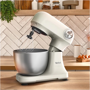 Robot de bucatarie Tefal Bake Easy QB140AF0, 500W, 12 trepte de viteza, bol 3.5L, functie Pulse, design compact, tel pentru oua, accesoriu mixat, carlig aluat, functie oprire automata, bej - Img 5
