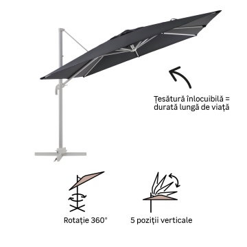 Umbrela terasa, aluminiu/otel/poliester, 286 x 286 cm, H 264 cm, gri antracit - Img 8