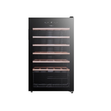 Vitrina vinuri Tesla RW092M, 93L, H84.5, NegruControl electronic, rafturi lemn, 34 sticle
