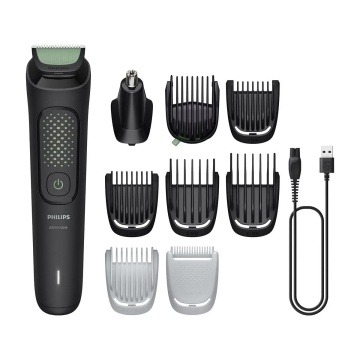 Aparat de tuns barbă, păr și corp 9‑în‑1 Philips All‑in‑One MG3945/15, lame din oțel inoxidabil, autonomie 90 min, funcționare fără fir, negru