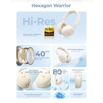 Casti wireless HAVIT H655BT PRO, Bluetooth 5.3, Bej - Img 7