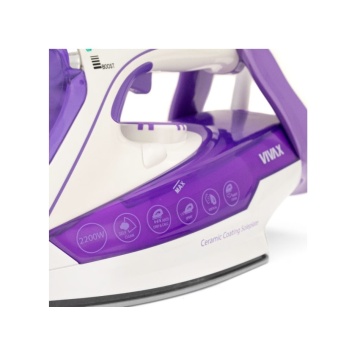 Fier de calcat, VIVAX IR-2202CP, putere 2200 W, talpa ceramica, rezervor 360 ml, 30 g/min, Alb/Mov - Img 2