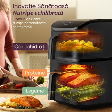 Friteuza cu aer cald COSORI Turbo Tower de 10.8 litri, 2630 W, 7 programe presetate, 30° - 230°C, Tehnologie DC motor, Negru - Img 10