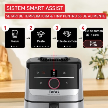 Friteuza cu aer cald Tefal Easy Fry Silence EY572DE1, 1670 W, 5l, 11 programe, pana la 220°C, afisaj digital, functie mentinere cald, argintiu & negru - Img 10