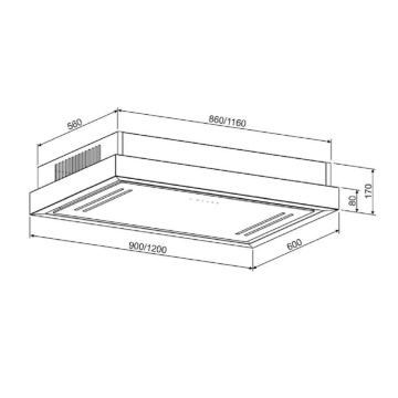 Hota de tavan Tornado Moon 1200 (90), clasa A, 1 motor Turbo, latime 90 cm, 4 viteze, absorbtie 1200 m3/ora, filtru anti-grasimi aluminiu 5 straturi, Negru - Img 3