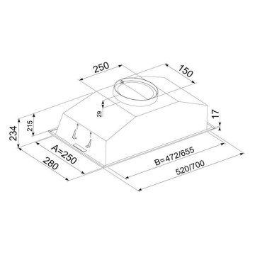 Hota Incorporabila Tornado Modul 1200 (52) LED, 1 motor Turbo, latime 52 cm, absorbtie 1200 m3/ora, filtru anti-grasimi aluminiu 5 straturi, Negru - Img 2