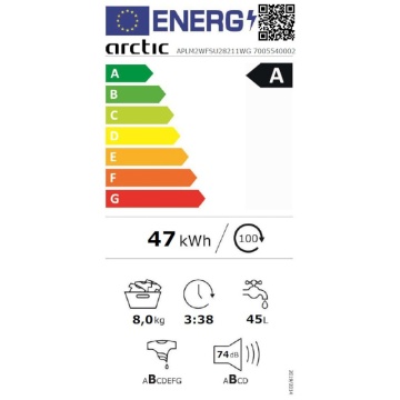 Masina de spalat rufe Arctic APLM2WFSU28211WG, 8 Kg, 1200 RPM, Motor Silent Inverter, Drum Clean+Steam, Child Lock, Anticrease, Digital Display, Add-In, Clasa A, Gray - Img 4