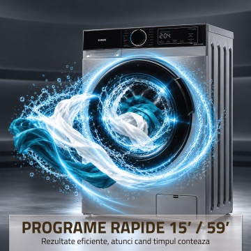 Masina de spalat rufe Samus WSADI-10149DS, 10 kg, 1350 rpm, Clasa A, Motor Inverter, Abur, Gri inchis - Img 15