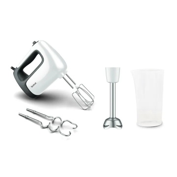 Mixer de mana Tefal Prep'Mix HT462138, 500W, 5 viteze, Turbo, 2 accesorii pentru aluat, 2 teluri, alb