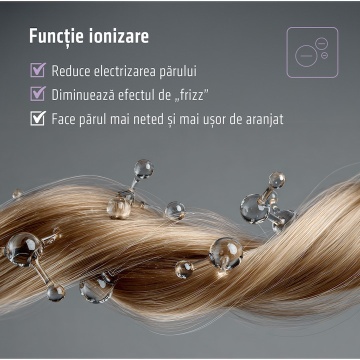 Perie cu aer cald Heinner HAB-Y12DC-GY2, Motor DC, 1200 W, 2 trepte de putere, Ionizare, Accesorii: perie rotunda mare, perie rotunda medie, Gri cu mov - Img 7