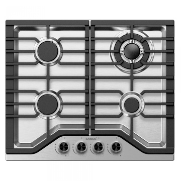 Plita incorporabila Samus PSG-64SX9, 4 arzatoare gaz, 58 cm, Gratare fonta, Aprindere electrica, Siguranta arzatoare, Inox