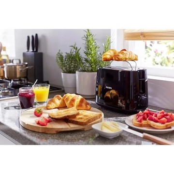 Prajitor de paine Philips Viva collection HD2582/90, 900W,8 setari de rumenire, 2 fante mari, buton pentru anulare, tava pentru firimituri, opriere automata, grilaj de incalzire integrat, Negru - Img 4