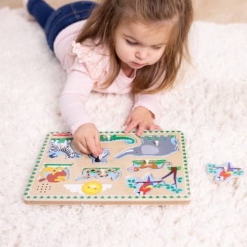 Puzzle din lemn cu sunete Melissa & Doug Spin Master - Animale de la Zoo 8 piese 2 Ani+ - Img 3