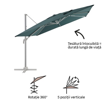 Umbrela terasa, otel/poliester, 286 x 286 cm, H 264 cm, verde inchis - Img 6