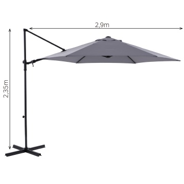 Umbrela terasa, otel/poliester, 290 x 290 cm, H 235 cm, gri - Img 4