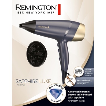Uscator de par Remington Sapphire Luxe D5805, 2200 W, 3 trepte caldura, 2 viteze, Champagne/Bleumarin - Img 4