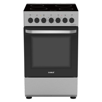Aragaz Samus SM668VME, full electric, 4 zone vitroceramice, cuptor electric 60 L, 7 functii, timer mecanic, Clasa A, 60x60 cm, Inox