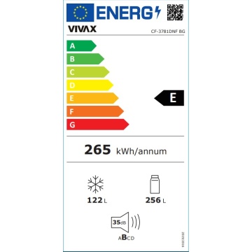 Combina frigorifica VIVAX CF-3781DNF BG, Capacitate 378L, Clasa E, Total No Frost si No Frost Multi Air Flow, Termostat digital LED, Iluminare LED, Fast Freeze, Avertizare sonora, Uși reversibile, Înalțime 201 cm, Sticla Neagra - Img 9