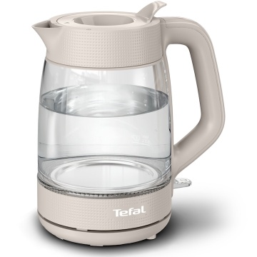 Fierbator electric Tefal Morning KO2G0BE0, 2000 W, 1.7 L, sticla, filtru anticalcar, baza rotativa, oprire automata, Crem
