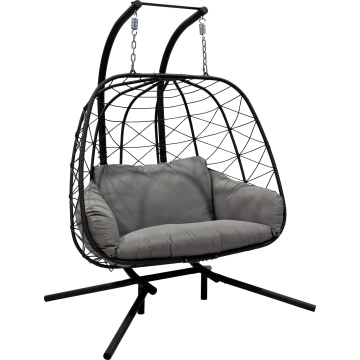 Fotoliu suspendat, pentru 2 persoane, otel/textil, 144 x 110 x 190 cm, gri