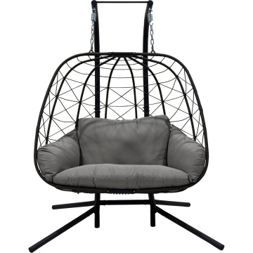 Fotoliu suspendat, pentru 2 persoane, otel/textil, 144 x 110 x 190 cm, gri - Img 3