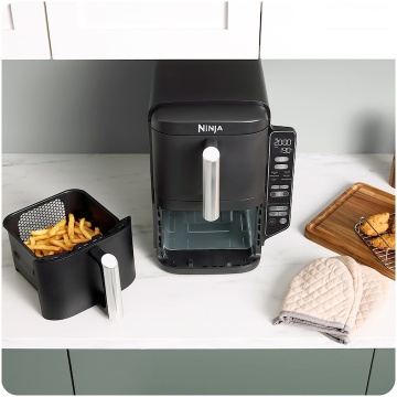 Friteuza cu aer cald Ninja Double Stack SL300, 2470W, 7.6l, 2 sertare suprapuse cu acoperire ceramica, 2 placi grill din inox, negru - Img 2