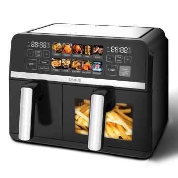 Friteuza cu aer cald Samus AF9DUO-S2600DW, 9 L, 2 cosuri 3.5 L + 5.5 L, 2600 W, 10 programe, Afisaj color tactil