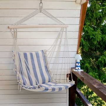 Hamac tip scaun, textil, 90 x 110 cm, alb/albastru - Img 3