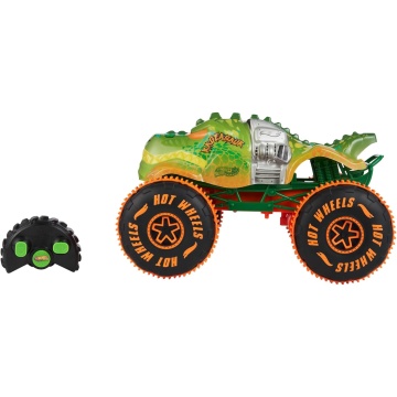 Hot Wheels - Masina Teleghidata Monster Truck R/C Rageasaur 1:15, controlata prin telecomanda, multicolor, 4 ani+ - Img 2