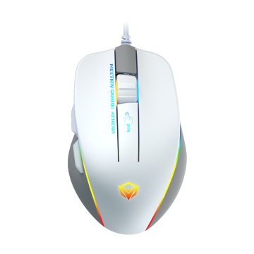 Mouse de gaming Meetion GM23, Iluminat RGB, 12800 cpi, 128 x 81 x 40 mm, Lungime cablu 1.8 m, Alb-Gri