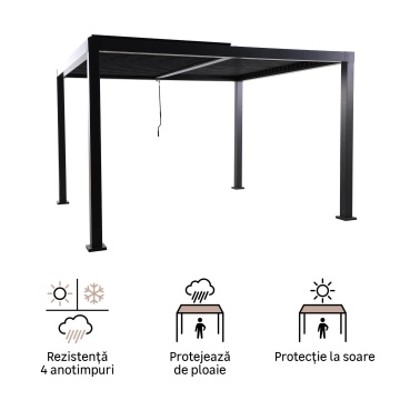 Pergola, aluminiu, 358 x 313 cm, H 229 cm, gri antracit - Img 4