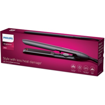 Placa de indreptat parul Philips BHS510/00, tehnologie ThermoShield, placi infuzate cu ulei de argan, 230°C, ingrijire ioni, 12 setari temperatura, husa termorezistenta, Negru - Img 2