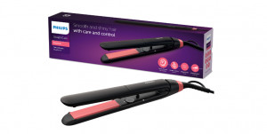 Placa de par Philips StraighCare Essential BHS376/00, tehnologie ThermoProtect, placi cu infuzie de cheratina, Negru