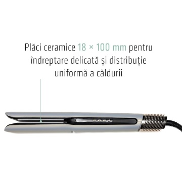 Placa de par profesionala Heinner HHS-Y2IN1BLDC-WH, 2 in 1 uscare si indreptare cu aer cald Display digital, Motor BLDC, Placi cu invelis ceramic, 100-230℃, aer rece, Ionizare, Oprire automata, Protectie filtru detasabila, Alb/Auriu - Img 4